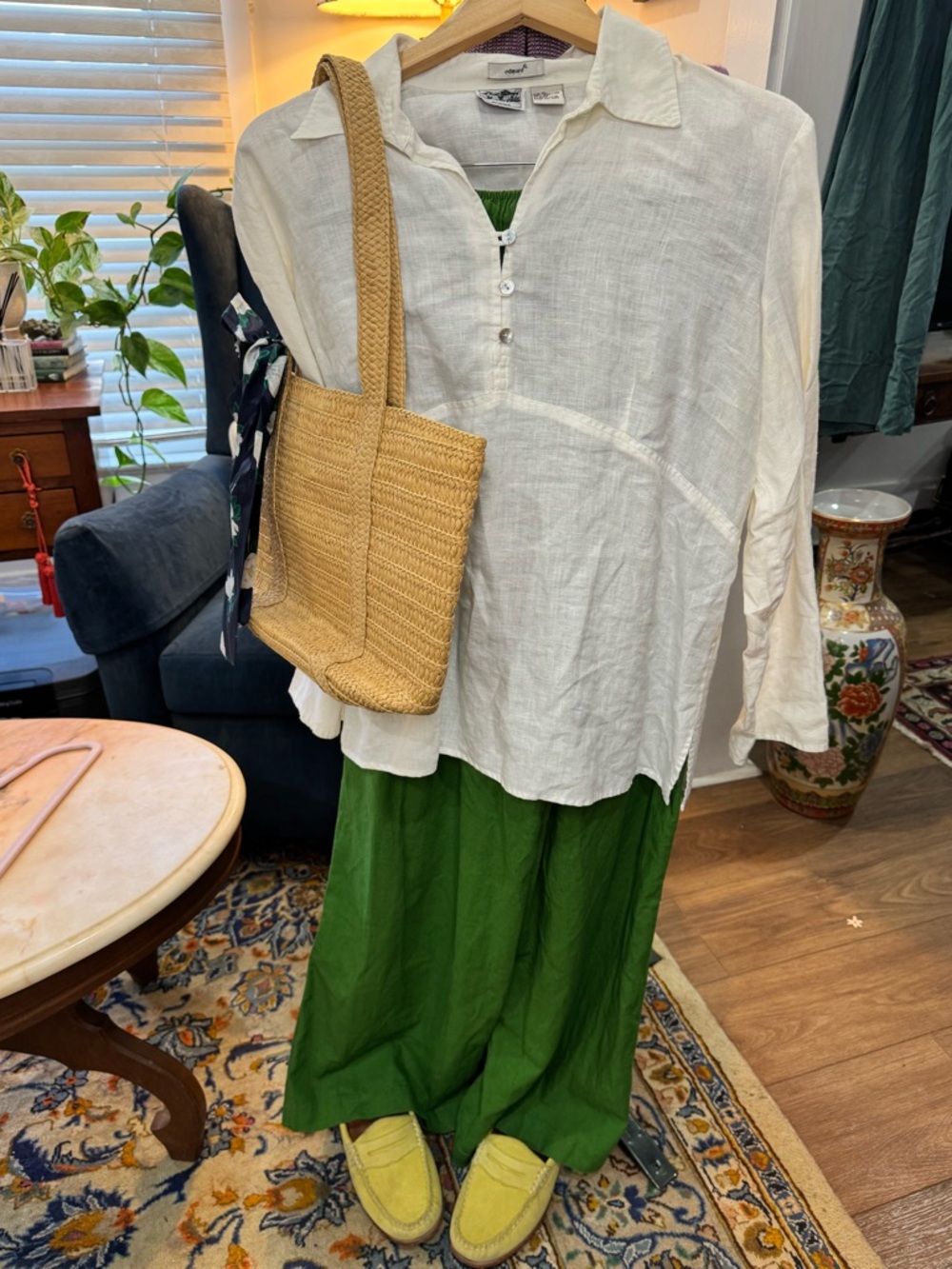 Lightweight 100% Irish Linen Cream white Button-Front Blouse, flowy easy